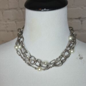 Premier Designs Silver Chain Necklace with Pearls